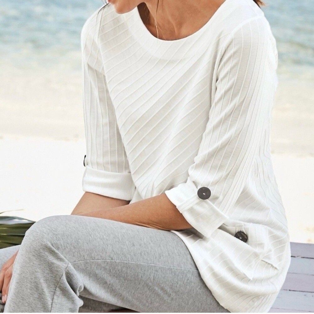 Soft Surroundings Coastal White Top LagenLook Asymmetrical Artsy Size Large EUC - Picture 3 of 8